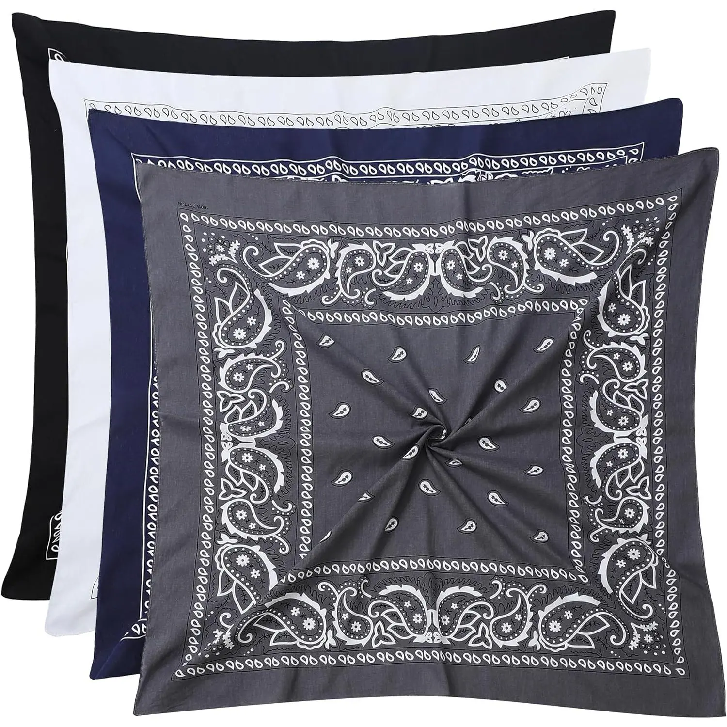 100% Cotton 27" x 27" Large Bandanas for Men & Women, Multi-Purpose Bandana Headbands, Square Head Scarf