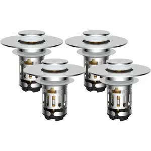 4 Pack Upgraded 3 in 1 Bathroom Sink Drain Strainer,  Pop Up Stopper with Removable Stainless Steel Filter Basket Hair Catcher, Sink Plug for 1.1''~2.36'' Basin, Brass Core, Chrome