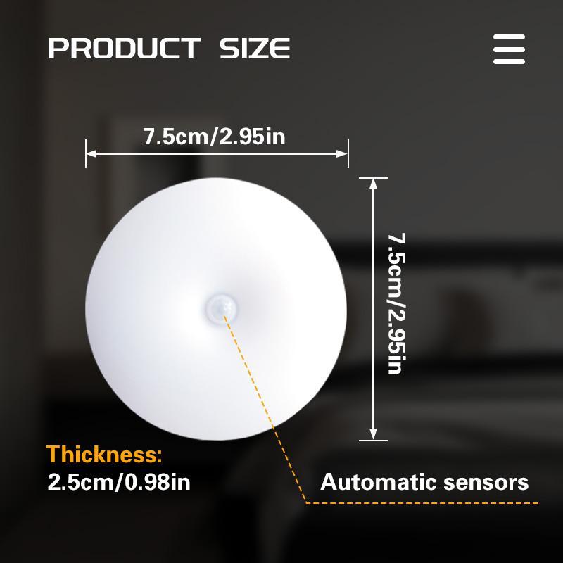 3-Piece LED Motion Sensor Rechargeable Night Light, Home Decor Lighting, Round Night Lighting, Ideal for Bedroom, Kitchen, Hallway, Closet, Bedside, Office Space
