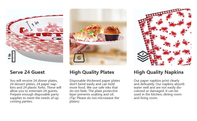 96PCS Crab Birthday Party Decorations Crab Plates and Napkins Disposable Paper Tableware for Baby Shower, Picnic, BBQ, Seafood Boil Birthday Party Supplies, Serves 24