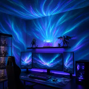 Viral RGB Aurora Cube Night Light - 16-Colors, Remote Control, Dimmable Dynamic Wave Effect LED Mood Lamp for Gamer Room Desk, Streamer Setup & Bedroom Decor music rhythm scene -ocean water ripple ambiance