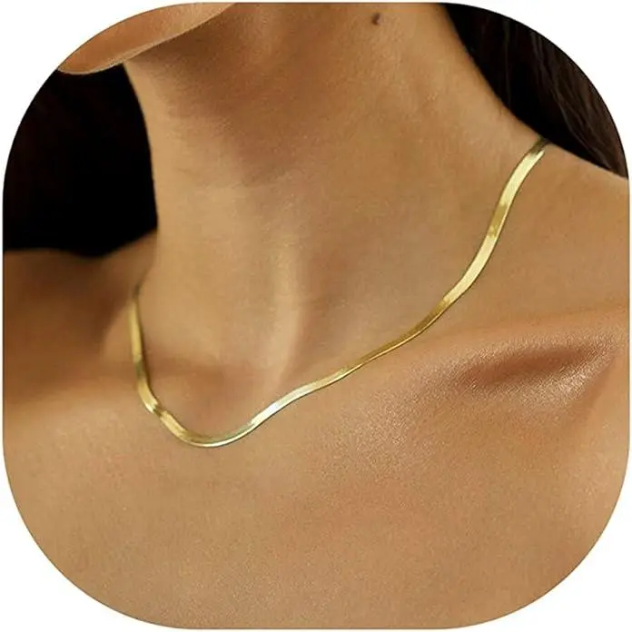 Herringbone Choker Necklace for Women Thin Layered Chunky Snake Chain Necklaces Jewelry for Teen Girl Gifts