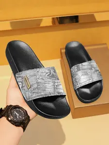 Men's Retro Textured Sandals, Ergonomic Fit, Non-Slip Sole, Home & Street Wear, Comfortable One-Strap Slippers