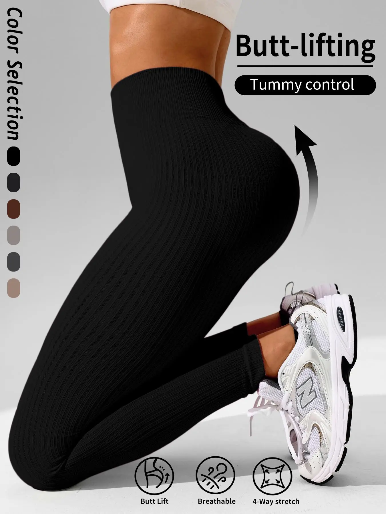 1 Pair Solid - Color Ribbed High - Waisted Yoga Leggings | Butt - Lifting & Tummy - Control Stretch | For Yoga & Daily Wear Shaping Leggings Breathable Yoga Pants Yoga Activewear Athleisure Bottoms High Waist Sportswear Sports