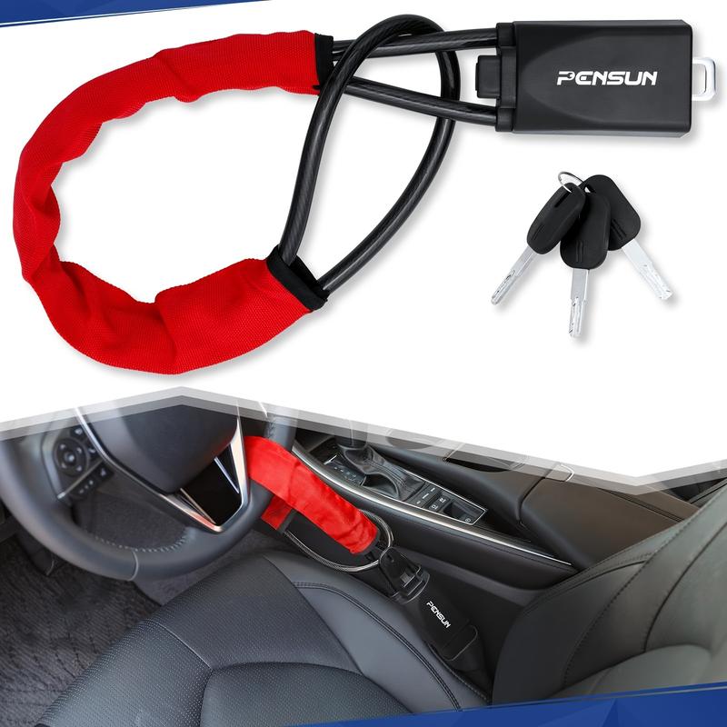 Popular Car Steering Wheel Lock, Seat Belt Lock, Anti-Theft Device, Maximum Length 17inch cm, Compact and Lightweight, Multi-Functional, Suitable for Most Vehicles, SUVs, Golf Carts, Red Front Bumper Rear Bumper Body Kit