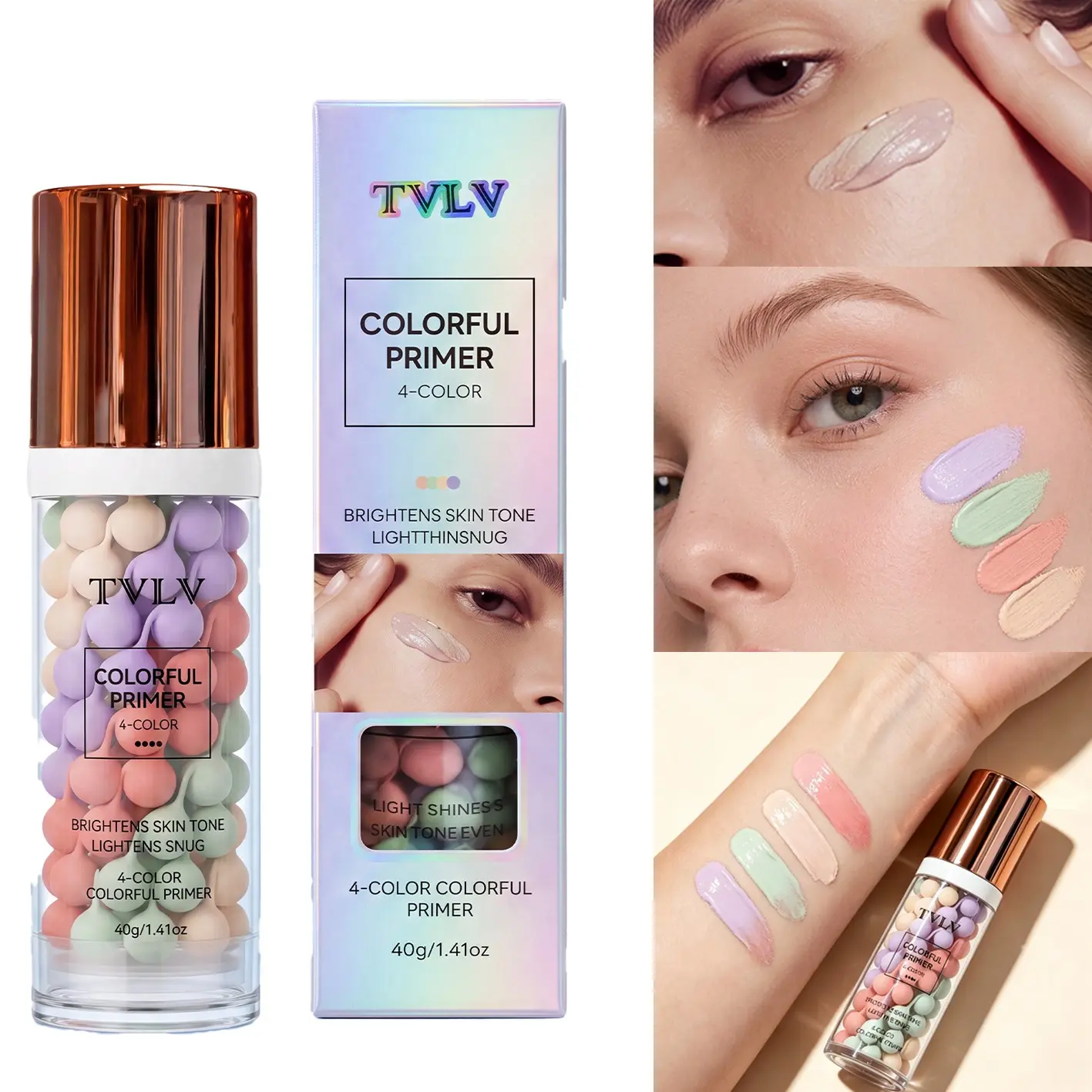 4-In-1 Color Correcting Facial Primer Cream SPF 50 UV, Brightening Hydrating Moisturizing Moisturizer, Oil-Control, Long-Lasting All Day Coverage Makeup Base for Flawless Skin Tone