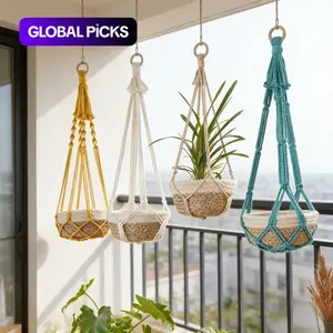 4-Piece Set Macrame Plant Hangers, Boho Style Hanging Planter Basket Decor, Handmade Woven Indoor Greenery Decoration with Colorful Hanging Rope #GLOBAL PICKS