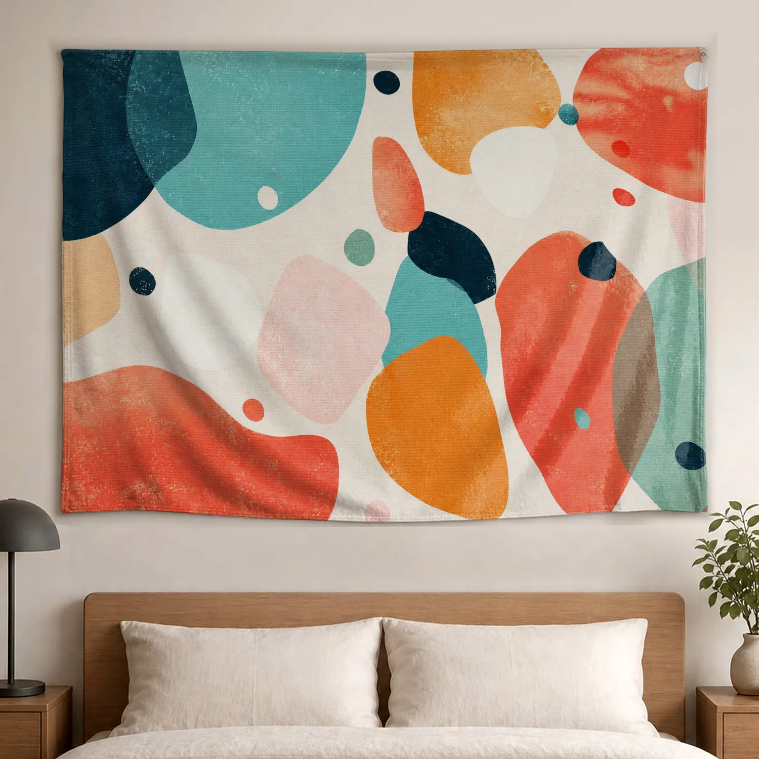 Polyester Colorful Abstract Geometric Artwork Wall Tapestry - Large Horizontal Printed Blanket, Easy Decor for Living Room, Room & Wall Decoration, No-Installation Gift Idea for Family