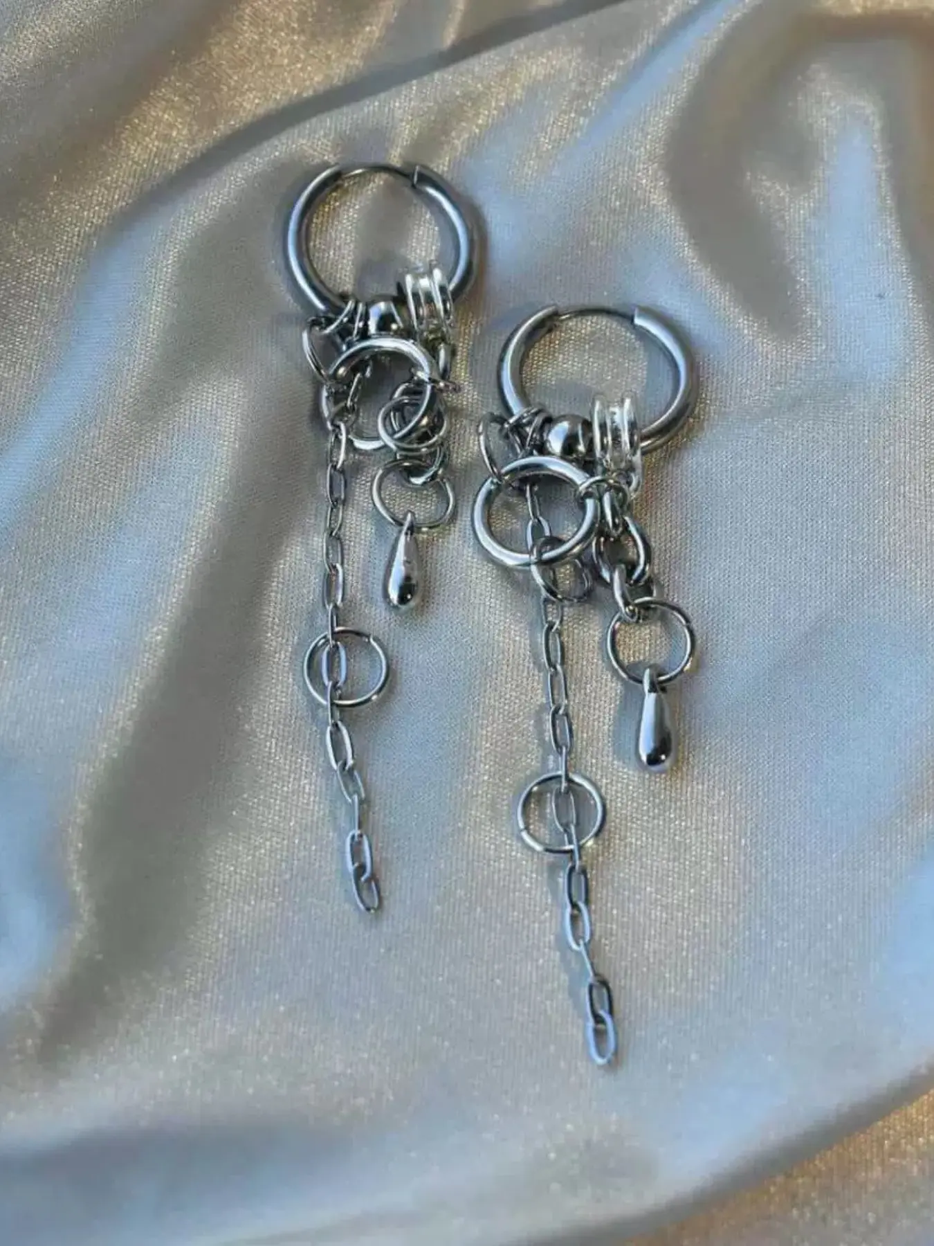 Trendy Hip Hop Metal Chain Long Dangle Earrings, Punk Rock Unisex Party Street Style, Ear Hook Design, Fashionable Jewelry for Men and Women