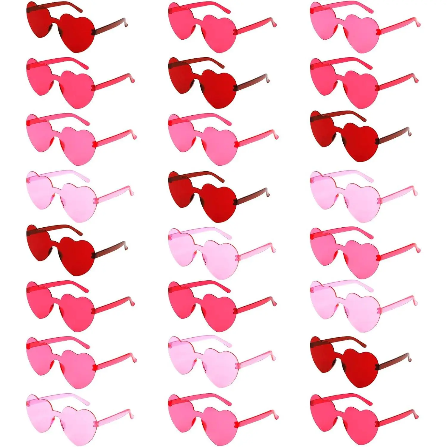 24 Pairs Colorful Heart Sunglasses Rimless Glasses Bulk Fun Sunglasses for Party Favors