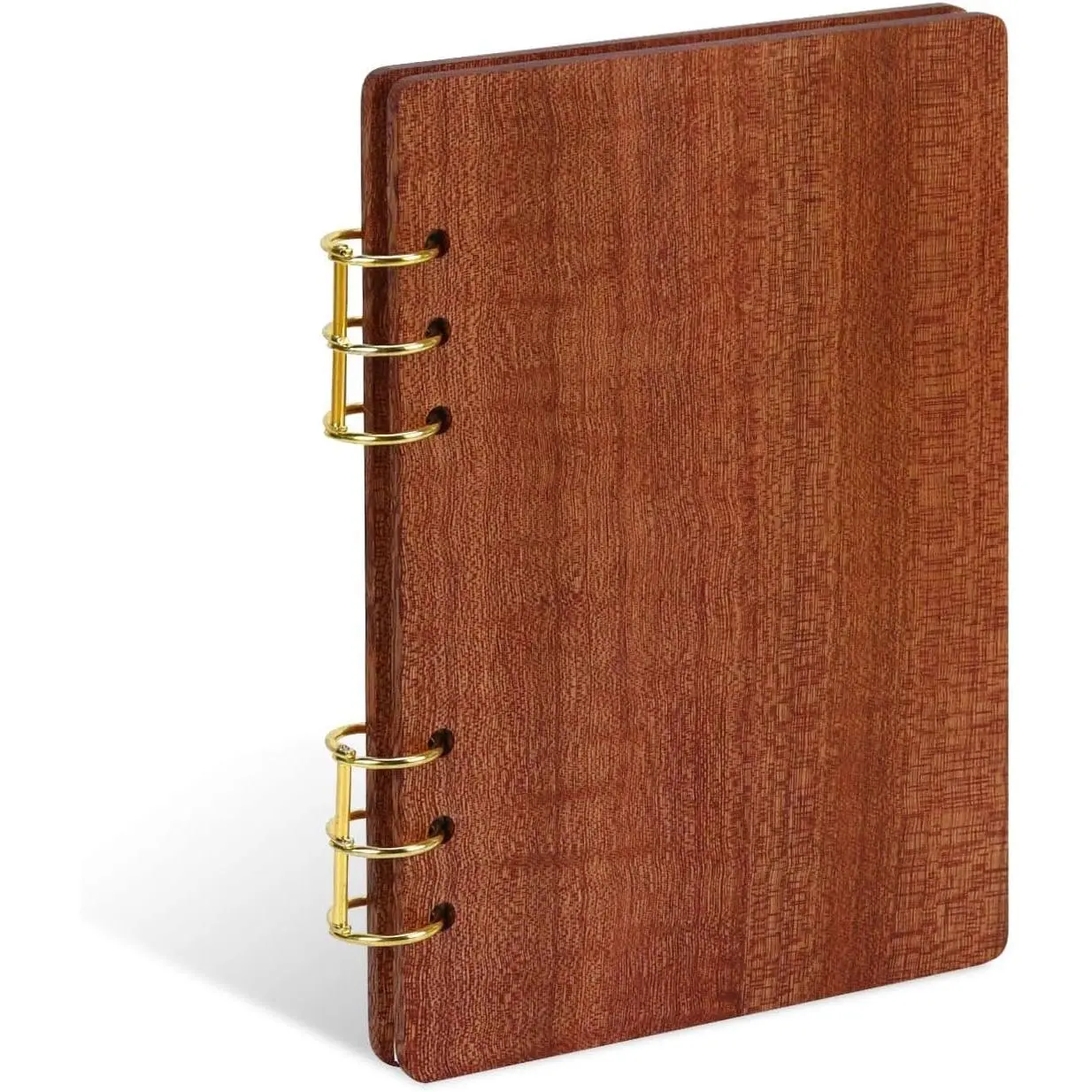 A5 Binder Ebony  Binder Notebook Cover, 6 Ring Loose Leaf Personal Planner Binder Wooden Cover with 45 Sheets Refills Paper, A5 Planner Insert Binder
