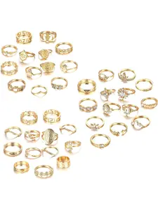 40 Pcs Golden Retro Alloy Stackable Ring Set, Jewellery for Women Men Vintage Adjustable Open Multi-Style Knuckle Midi Ring Mixed Hollow Band V-Shaped Open Band Signet Geometric Cutout Designs Layered Finger Jewelry