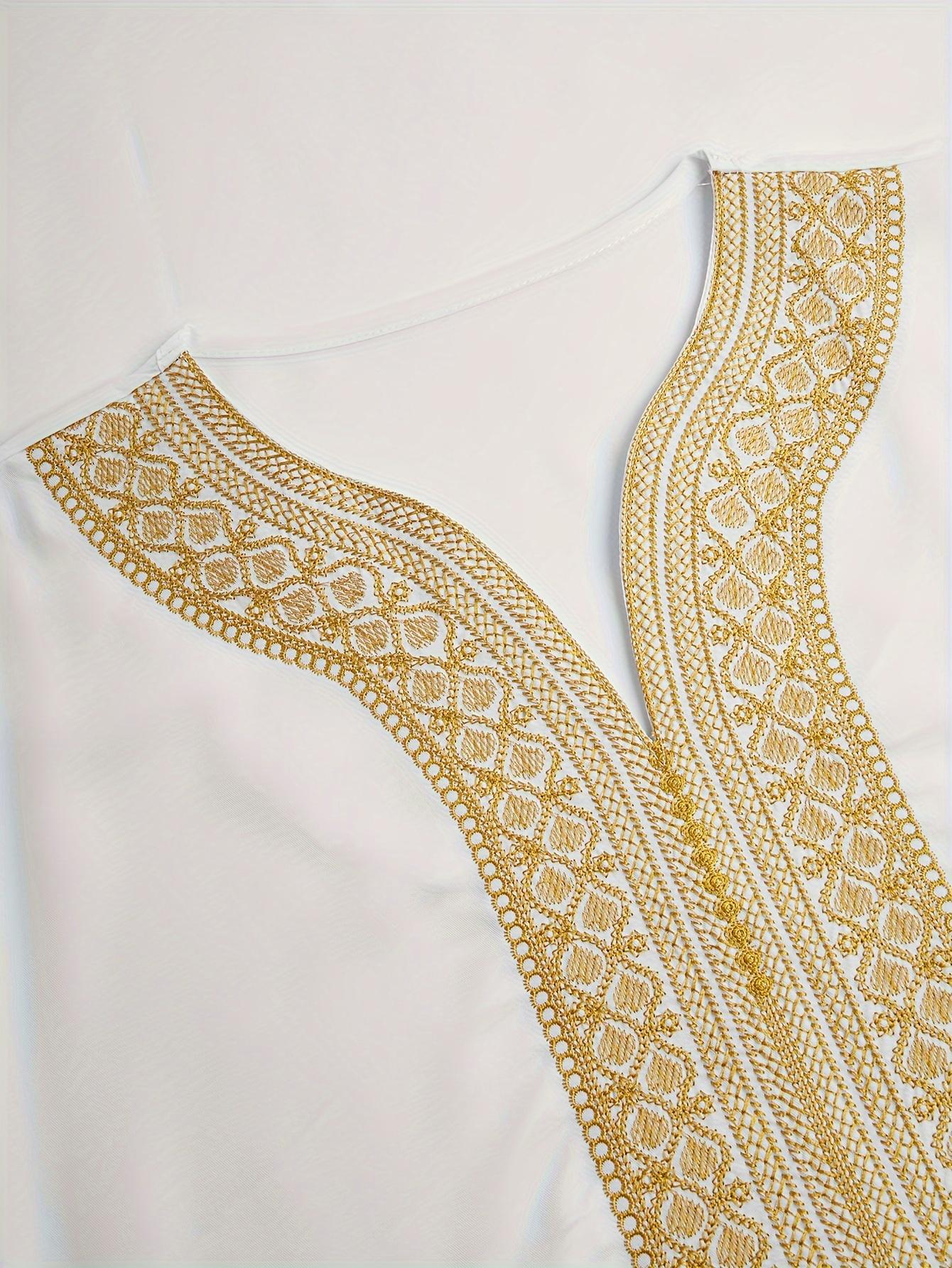 [Traditional Moroccan Robe] Zhiyu's Choice Traditional Moroccan Men's Robe |   Golden Thread Embroidery, Breathable Polyester, Loose Fit Elegant Design for Worship, Holiday & Special Occasion Wear