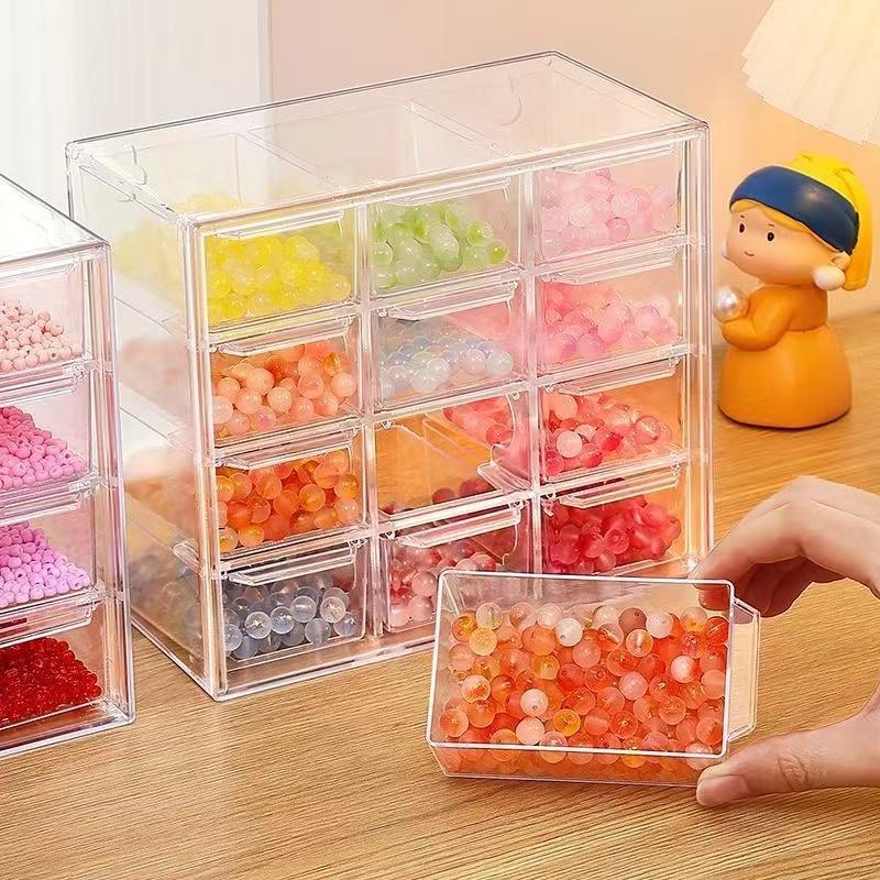 DIY Handmade Bead Storage Box Drawer Style Dust proof Desktop Handmade Bead and Sorting Box Transparent Material Box Durable Plastic Organizers Clear Organizer