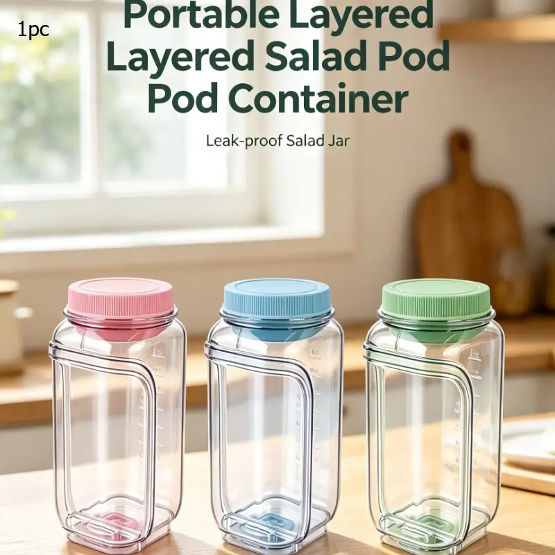 Salad Jar with Side Opening Leakproof Portable Salad Container with Dressing Cup & Lid Lid-to-Bowl Design Dishwasher & Freezer Safe for Office Gym Travel Picnic