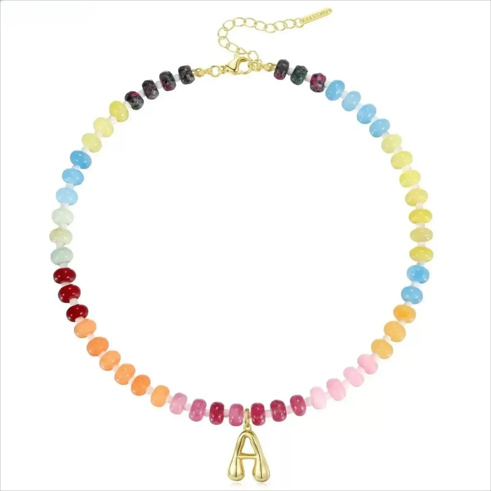 Colorful Beaded Alphabet Necklace for Women – 26 Letter Detachable Pendant Charm Necklace, Stainless Steel Custom Name DIY Jewelry, Trendy Aesthetic Statement Bead Necklace