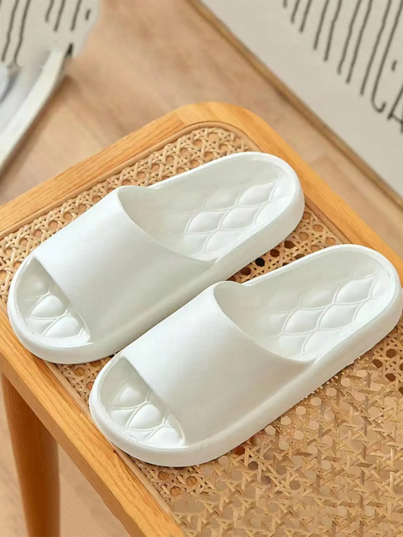 Simple Wide Striped Casual Home Slippers, High Elastic Soft Sole Anti-Slip Cool Slippers, Bedroom Bathroom Universal Solid Color Slippers
