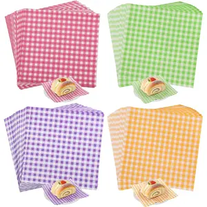 Independence Day Baking Parchment Paper for Food Wrap 7 * 7 Inch, 100 Sheets Waxed Deli Papers for Cookie Burger Donuts Food Basket Liners, Gingham Pattern 4 Colors Combo
