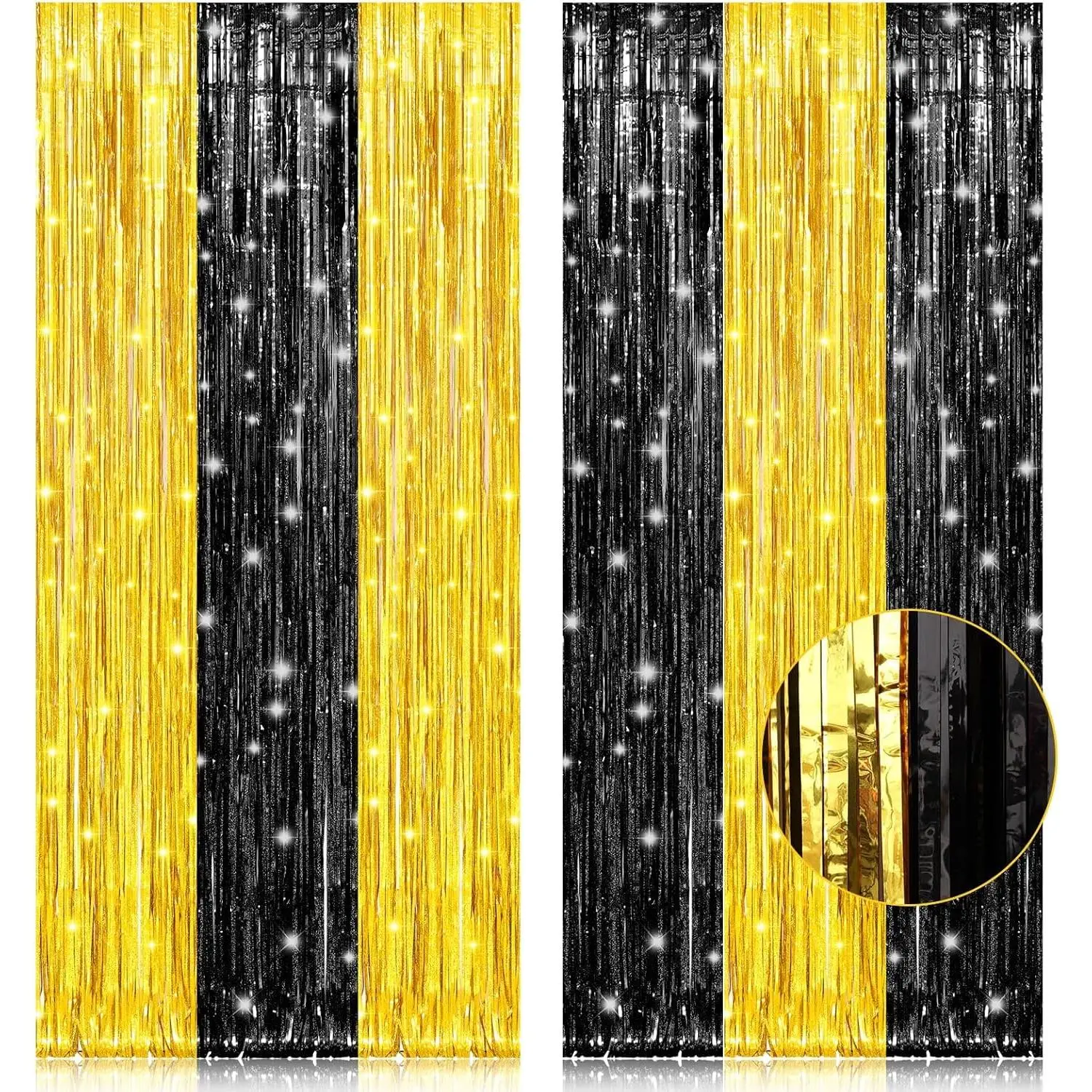 , 2 Pack 3.2x8.2  Black and  Tinsel Backdrop Party Decorations, Foil Fringe Curtains Backdrop for Birthday Graduation Wedding Engagement Bridal
