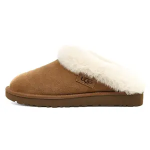 UGG Women's Fleece-Lined Comfort Slip-Ons with Rubber Sole, Odor-Resistant and Antibacterial Closed-Toe Slippers in Chestnut Verifiable, with credentials and supporting global authentication