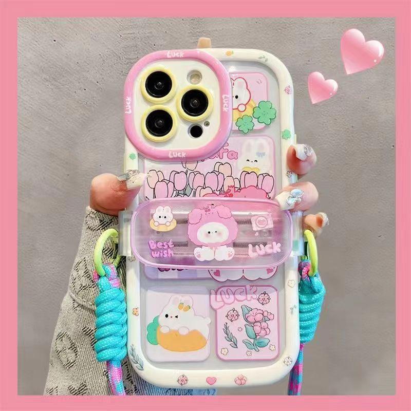 Cream Shell Phone Case with Back Clip for iPhone 16 iPhone 15 Women's 13/12 Pro Max Niche XS New Model Cute Design with Flowers & Characters