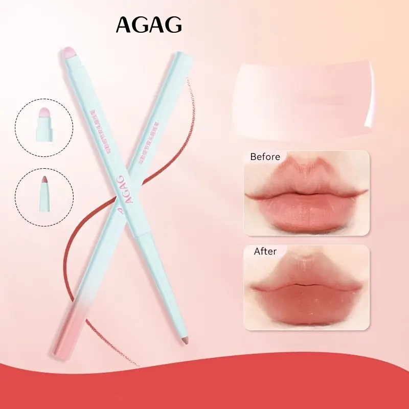 AGAG 2-in-1 Ombré Lip Liner (Pink-to-Blue Gradient) with Blending Sponge – Matte Nude Lip Contouring Pencil; Portable Lip Makeup Gift – Suitable for Valentine's Day, Halloween, Christmas, and Daily Dates
