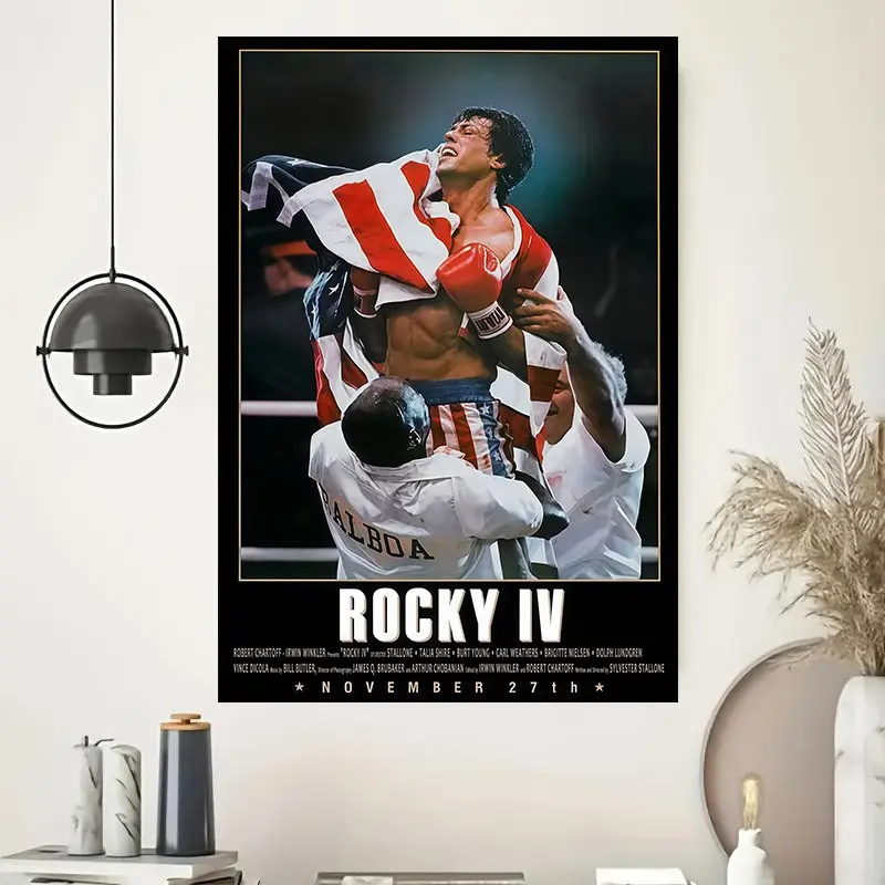 [2D Flat] 1 Frameless Canvas Art Painting, 2D Frameless Movie Poster <Rocky 4> - 30.48X45.72 cm, Depicting the Patriotic Scene of Rocky Balboa and Drago, High-Quality Decoration for Living Room or Bedroom, Classic Boxing Movie Artwork, Artwork Prints
