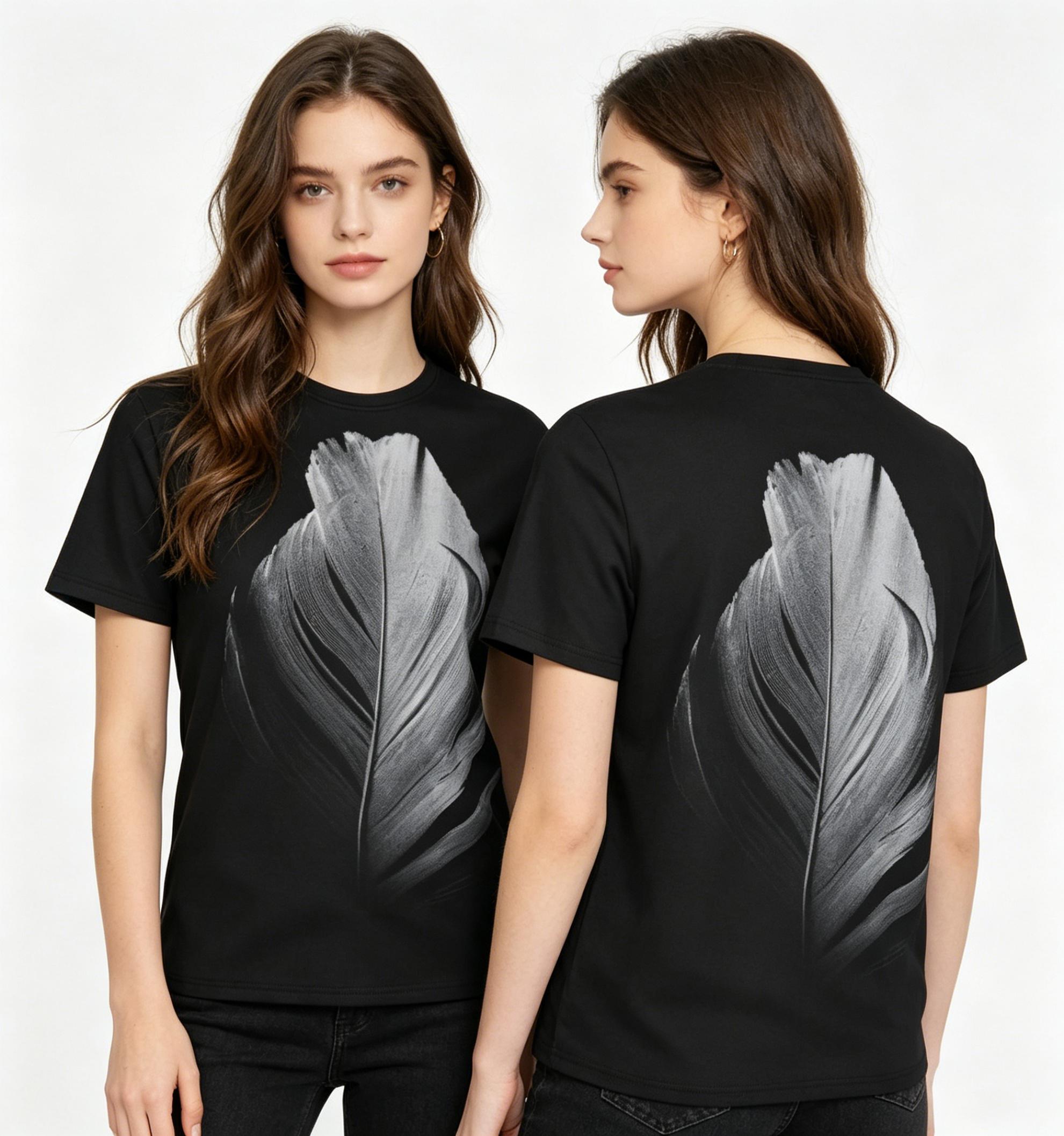 Black and white feather pattern summer all-over print short-sleeve 3D printed T-shirt, unisex outdoor comfortable top, party clothing, couple pattern, gift for friends