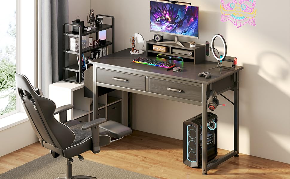 Computer Desk with Fabric Drawers for Home Office Bedroom, 40 Inch Small Gaming Desk with 2 Drawers, Study Writing Table PC Desks Computer Desk with Fabric Drawers for Home Office Bedroom, 40 Inch Small Gaming Desk with 2 Drawers, Study Writing Table PC Desks
