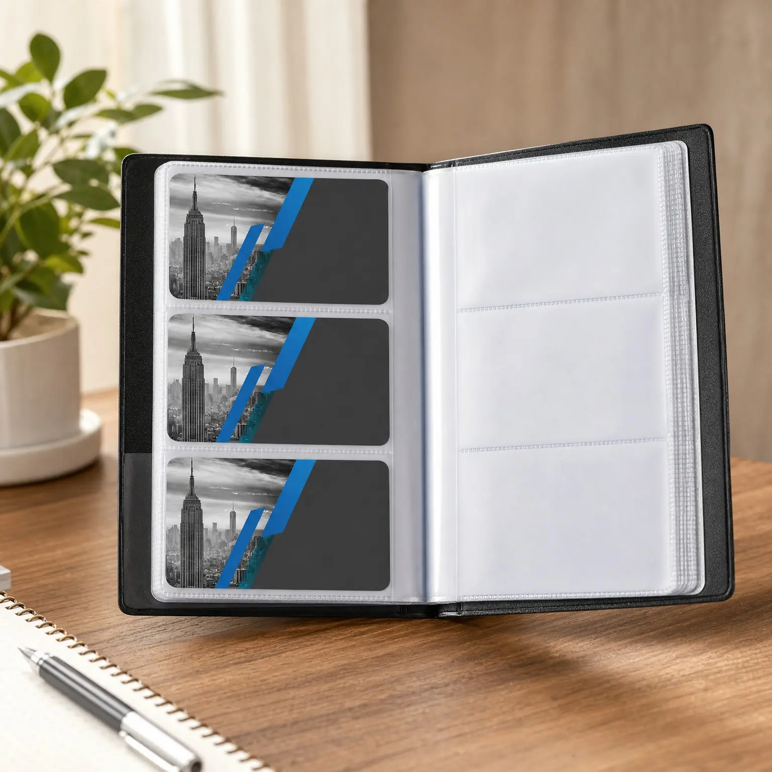 Business Card Organizer Book, Holds 240 Cards, Black - Portable PU Leather Business Card Holder with Clear Sleeves, Professional Card Binder for Office, Meetings, Networking