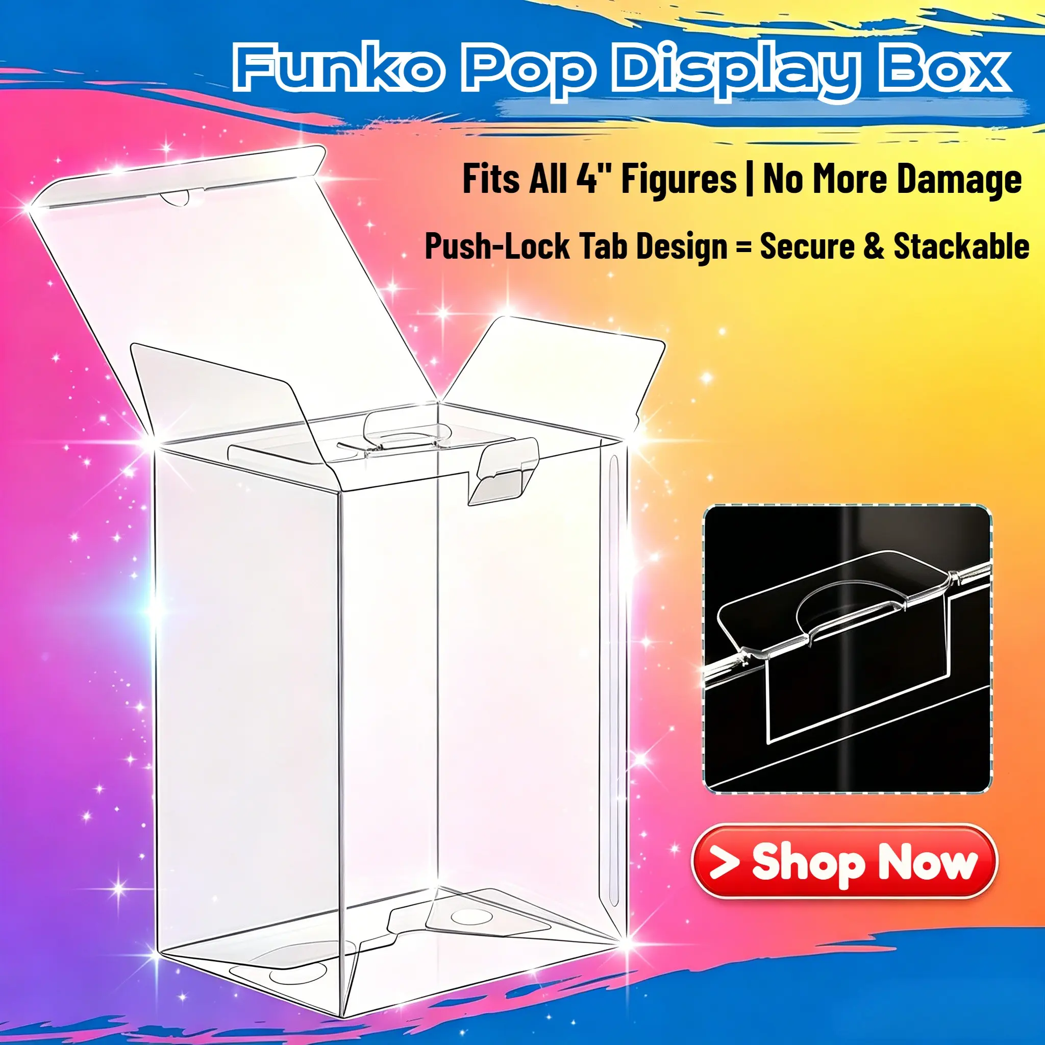 5-Pack Crystal Clear Pop Protector Case, 4 Inch Funko Pop Display Box, Heavy Duty PET Case with Protective Film, No Damage & Locking Tab, Stackable Collector Storage