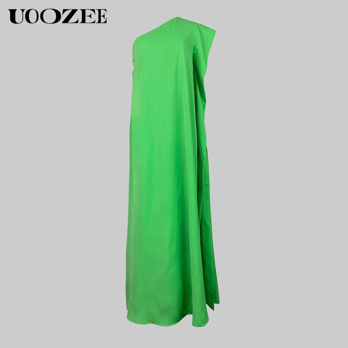 UOOZEE Women's Casual Loose Asymmetric Solid Color Split-Joint One-Shoulder Maxi Dresses, Party, Holiday Elegant Style, Chiffon Fabric, birthday outfit One Size Up Recommended for C - Cup and Above