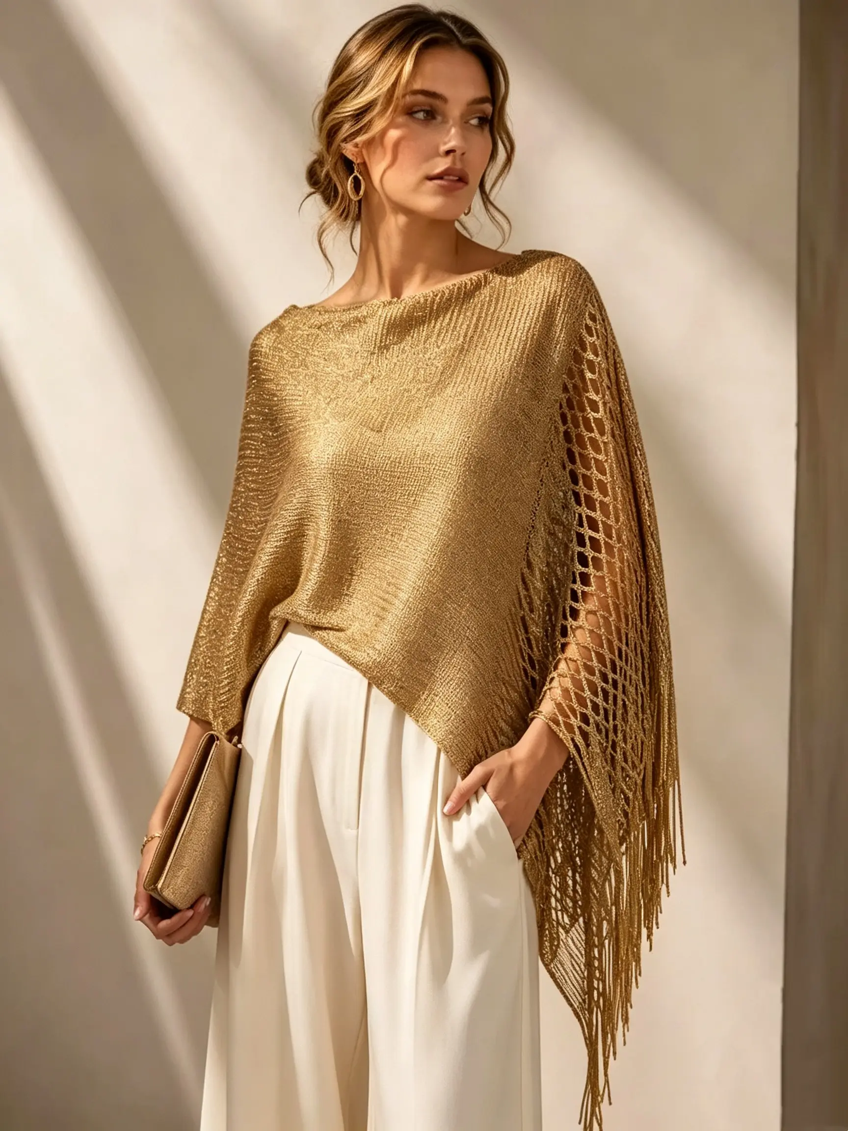 Women's Hollow Out Fringe Shawl, Summer Lightweight Cape, Beach Vacation Scarf, Versatile Outerwear, Perfect for Beach Holidays