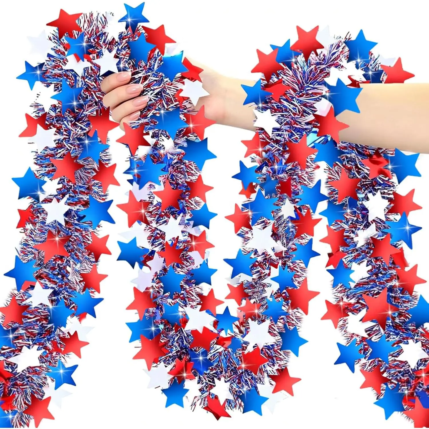 50FT 4th of July Garland Red White and Blue Tinsel Garland Patriotic Star Garlands for Red White and Blue Memorial Day Decor Independence Day 4th of July Decorationsfidget toys