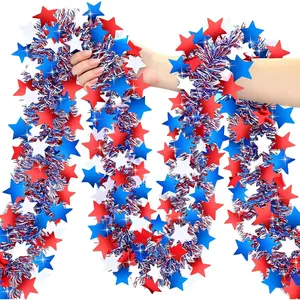 50FT 4th of July Garland Red White and Blue Tinsel Garland Patriotic Star Garlands for Red White and Blue Memorial Day Decor Independence Day 4th of July Decorationsfidget toys