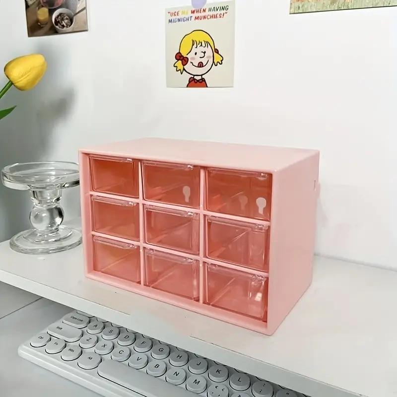 Compact Stackable Storage Box with 9 Transparent Drawers, Ideal for Jewelry, Cosmetics, Office Supplies & Kitchen Accessories, Jewelry Storage Unit, Kitchen Organizer