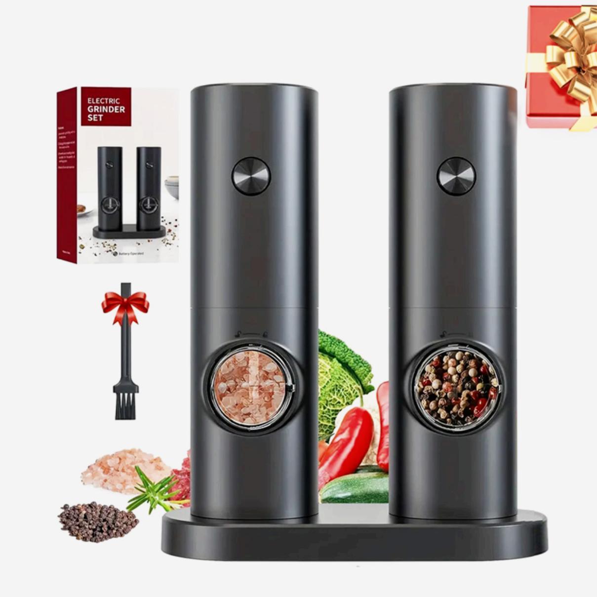 Electric Salt & Pepper Grinder Set, 2-Piece Adjustable Coarseness Salt & Pepper Mills with Base, Pepper Shakers Grinder, Seasoning Utensils for Home Dining Room & Barbecue, Kitchen Gadgets #GLOBAL PICKS