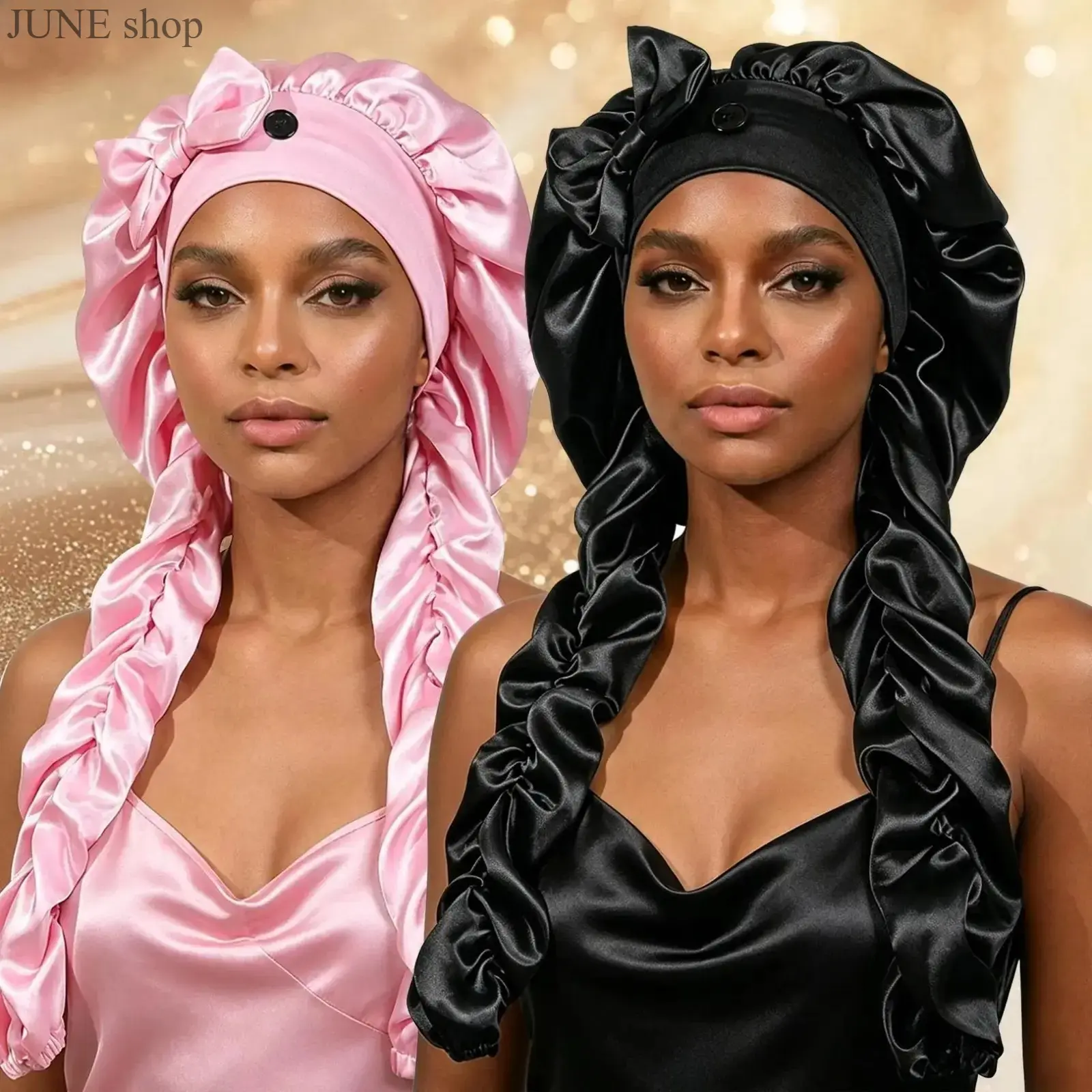 Satin Sleep Bonnet with Long Curling Ribbons for Heatless Curls, No-Slip Cap for Women with Long, Braided, or Curly Hair, Curl Enhancing