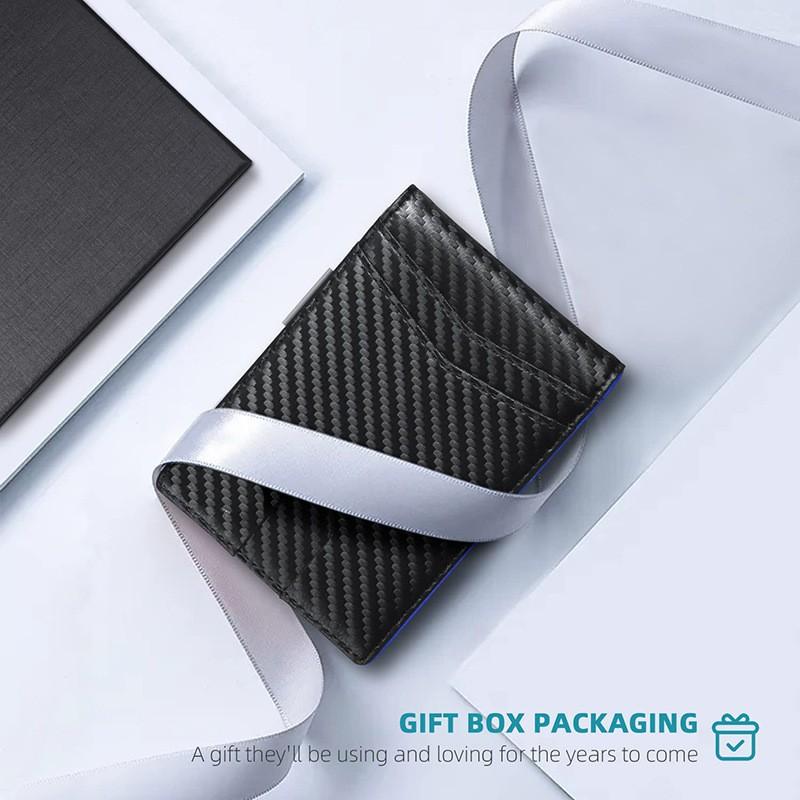 Men's ultra-thin wallet, ultra-fiber leather wallet, Men's wallet - RFID front pocket, double folding wallet, minimalist credit card case