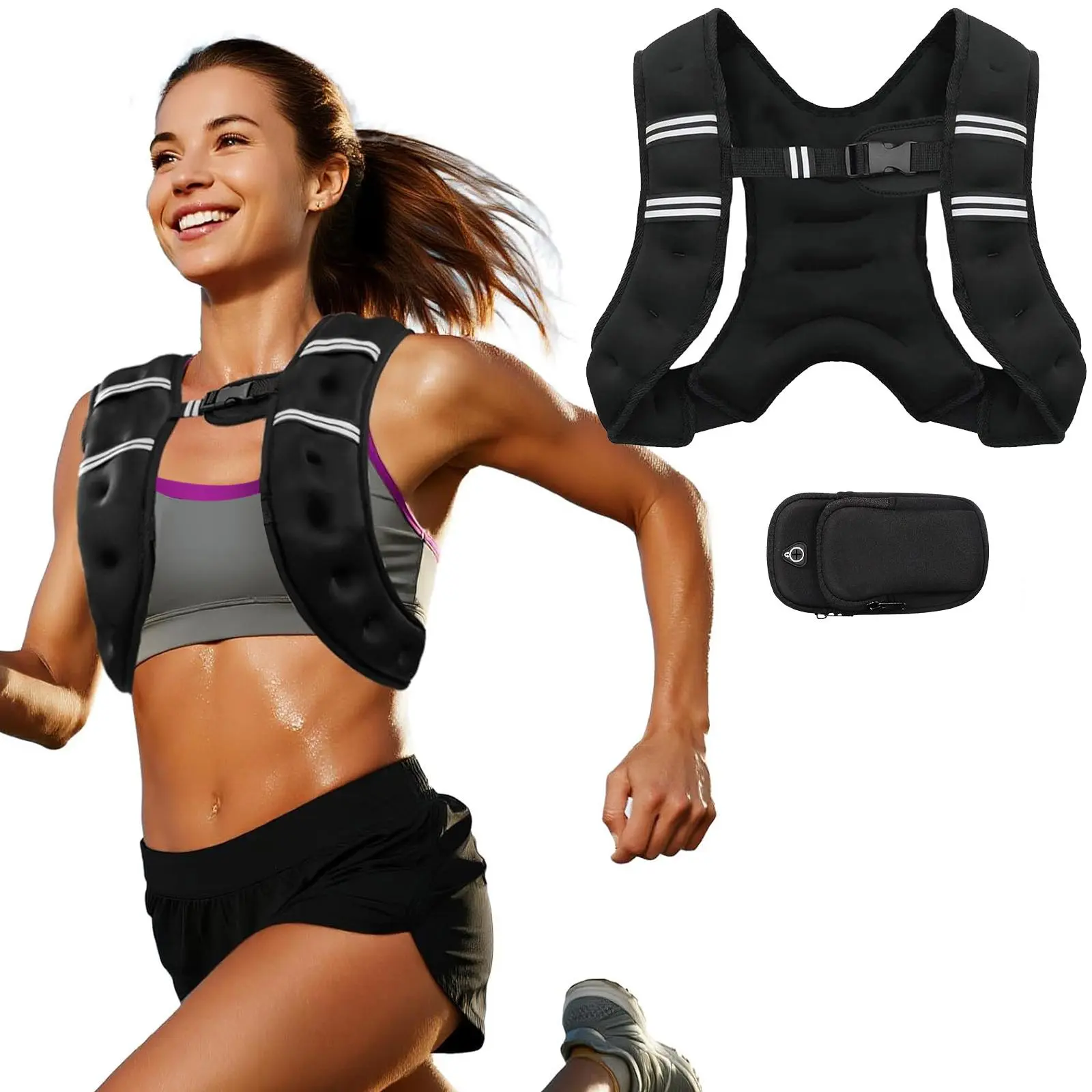 【DealsForYouDays】Weight Vest Rucking vest Adjustable Reflective Stripe Detachable Phone Pouch lb Men Women Workout Fitness Training Running Strength Training Breathable Mesh Back With Extra Storage Pocket 8/12/16/20/25lb