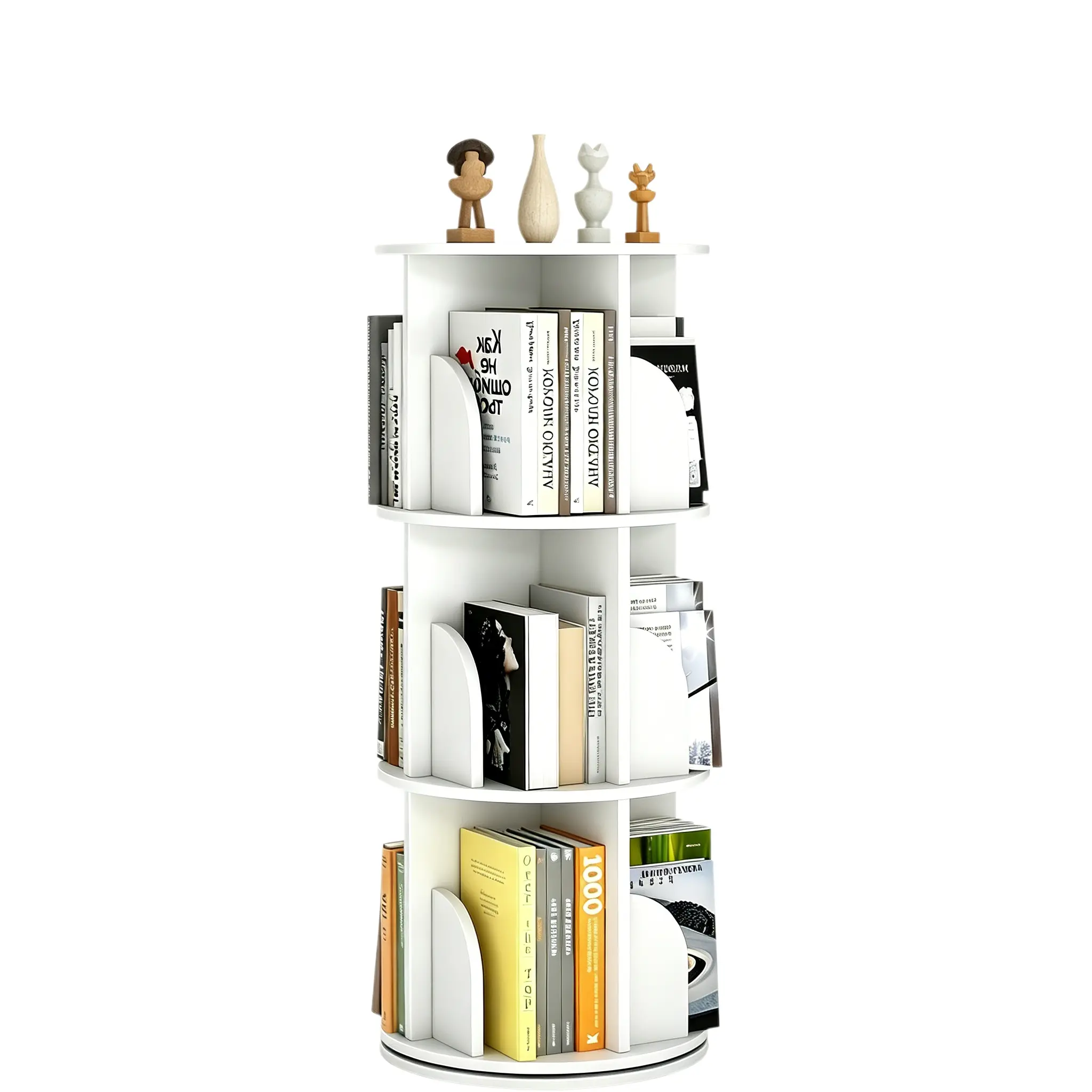 ARCH 3-Tier Vertical Storage PVC Plastic Bookshelf - 360° Spins, Modern Clean Aesthetic, Narrow Footprint, Floor Standing Stability, Assembly Required Organizer for Small Space Bedroom