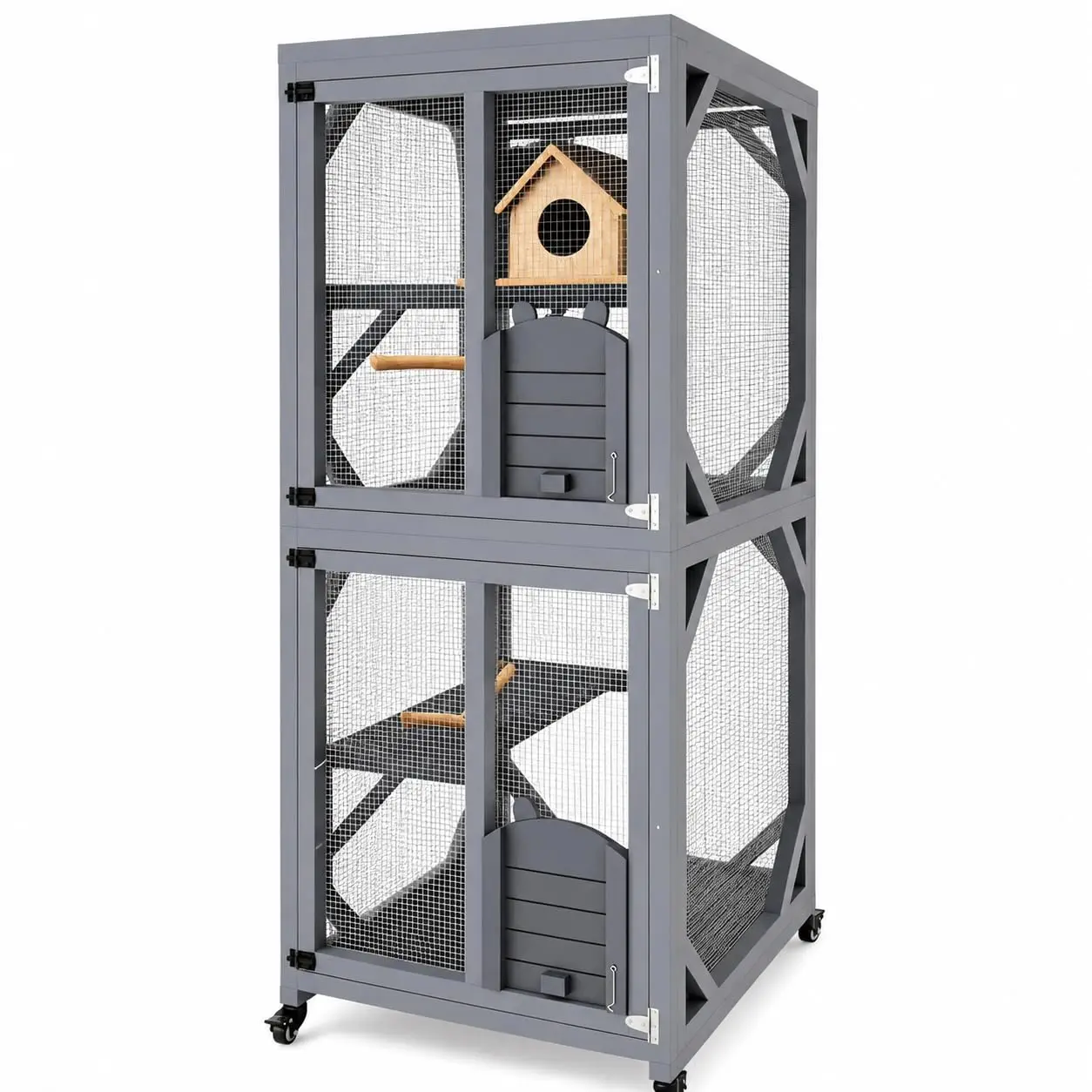 68" Outdoor Catio Enclosure with Window, Waterproof Roof, Bridge and Scratch Post, Grey Cat Cattery (Pet Supplies, Dog & Cat Furniture)