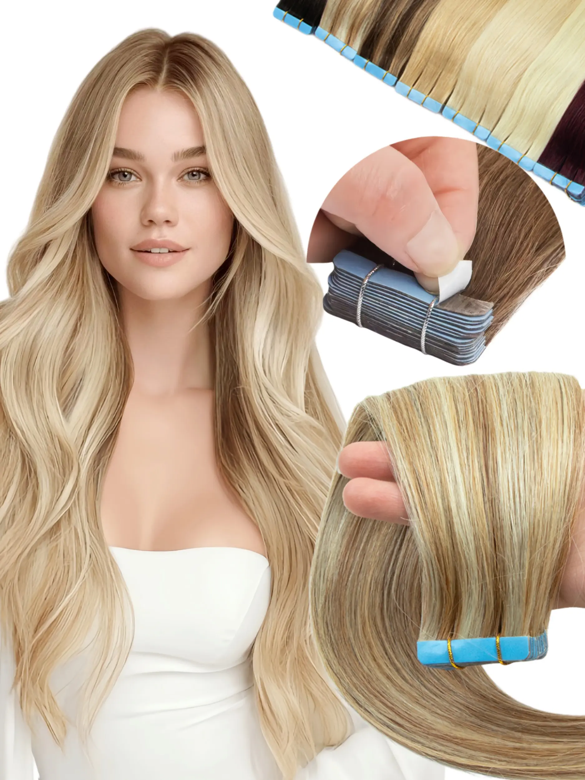 20pcs/pack Tape in Human Hair Extensions, Real Human Hair, Easy At-Home Application, Straight Hair Extensions for Short Hair