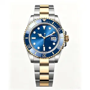 Men’s Luxury Dive Watch Bluesy Two-Tone Submariner Automatic Date with Blue Dial,Golden & Steel, Ceramic Bezel Diving Wristwatch