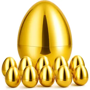 10" x 7" Jumbo Giant Golden Easter Eggs Large 1Pcs Includes 10Pcs 4.2"x3.1" Fillable Gold Eggs Plastic Empty for Easter Egg Hunt, Basket Stuffers, Party Favors & Holiday Decorations