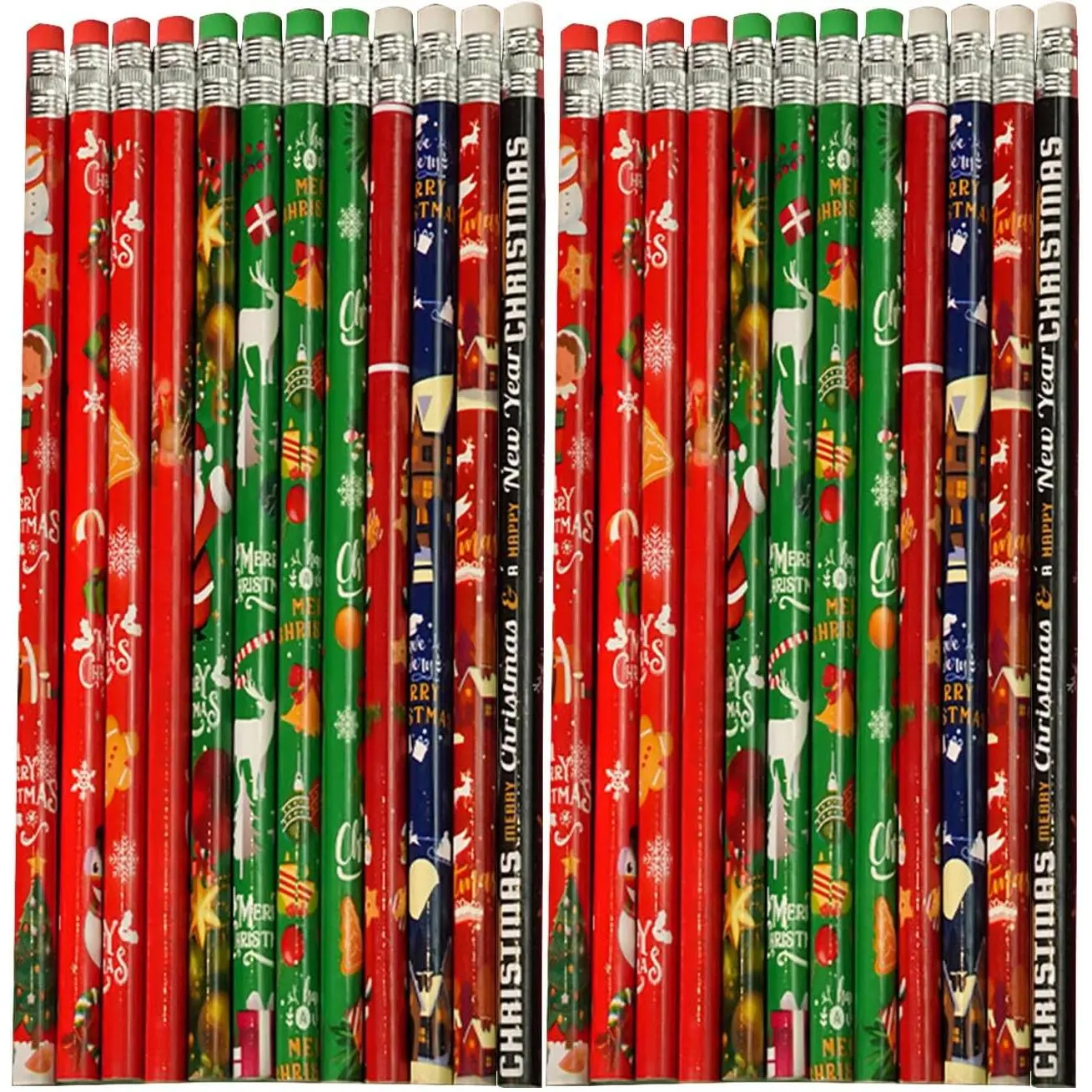96 count Wooden Pencil with Eraser Christmas Colorful Pencils Novelty Pencils Fun Supplies Holiday  Office  Writing (96pcs, Christmas)