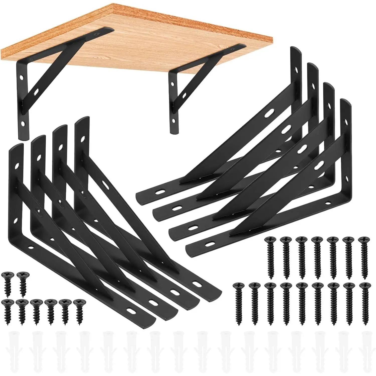 Duty Shelf Brackets - 8 Pcs L Shaped Metal Wall Mount Shelves Support for Floating Shelves (3.7 x 6 inch)