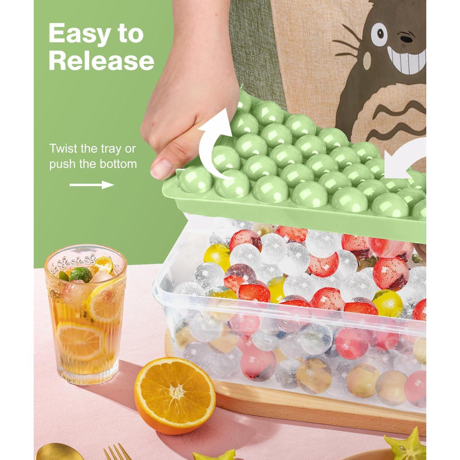 Tray with Lid and Bin,Ice Tray,62 Round Ice Trays for Freezer,  Plastic  Molds, Easy Release Ice Ball Maker, Stackable Ice Molds for , , Coffee