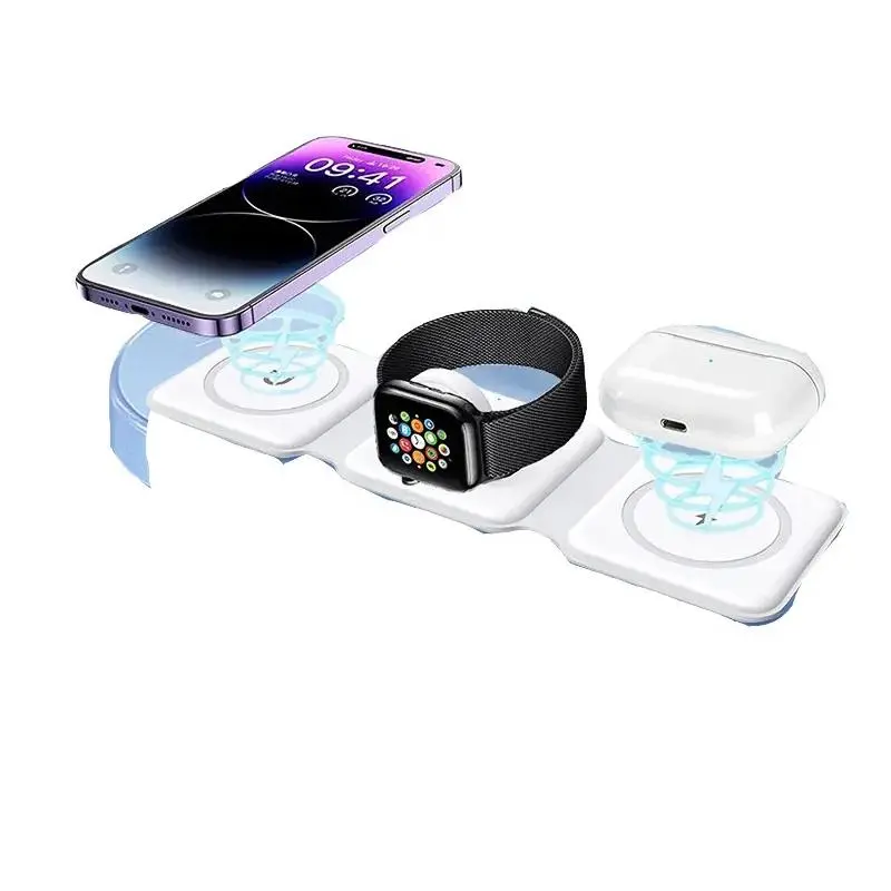 Wireless Charger, Magnetic Foldable 3 in 1 Mag-Safe Charger, Fast Travel Wireless Charging Station for iPhone 16/15/14/13/12/ Series,