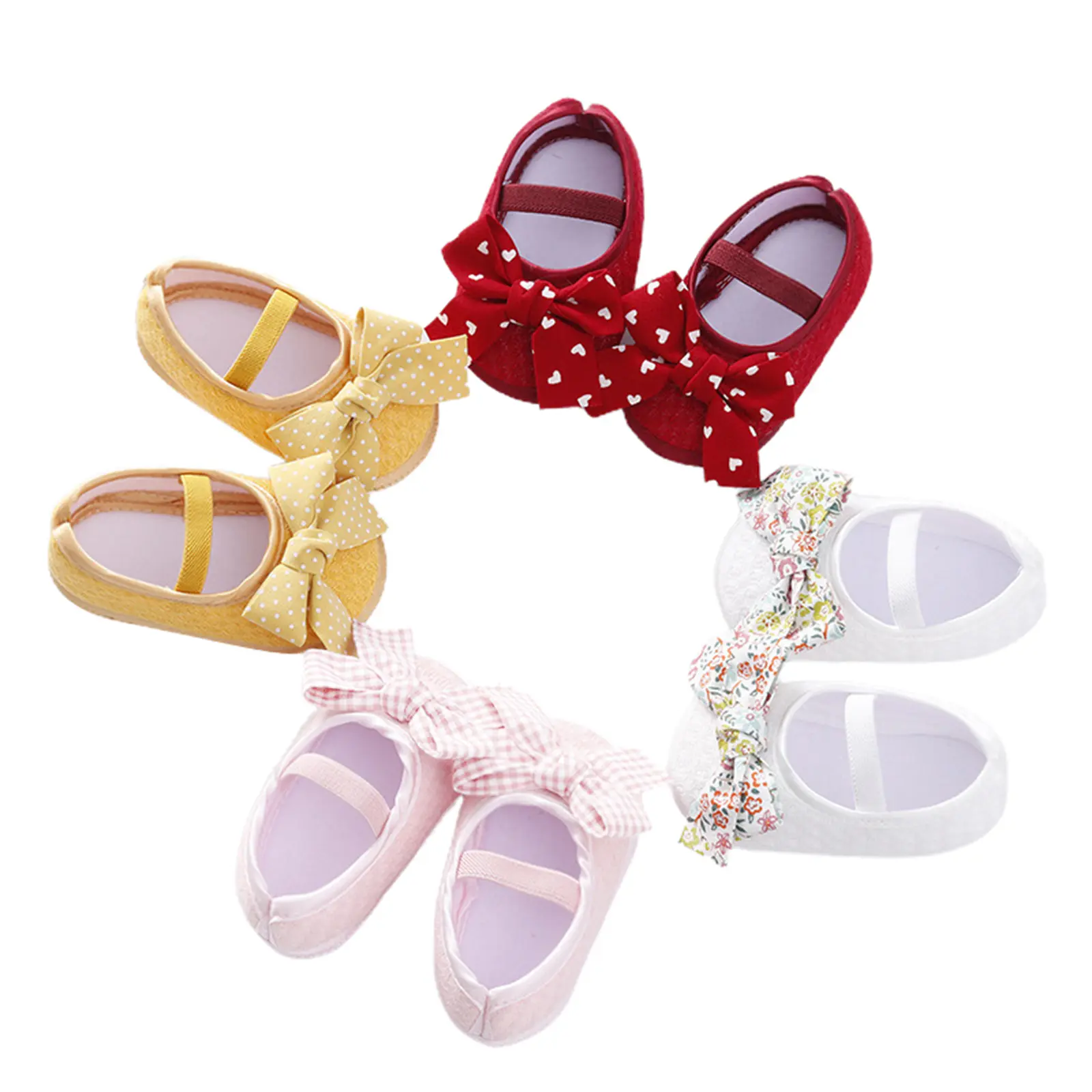 Baby Girls Flat Shoes Cute Soft Sole Bowknot Elastic Band Non-slip Indoor Outdoor Shoes for Toddler Infant Newborn